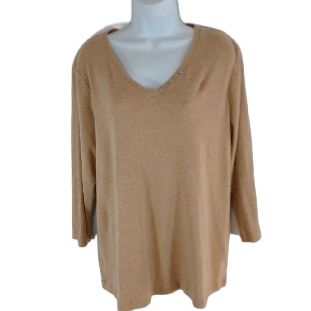 Chico's top sweater tan‎ v neck  "Lindsey" soft NWT sz 3 casual travel cottage